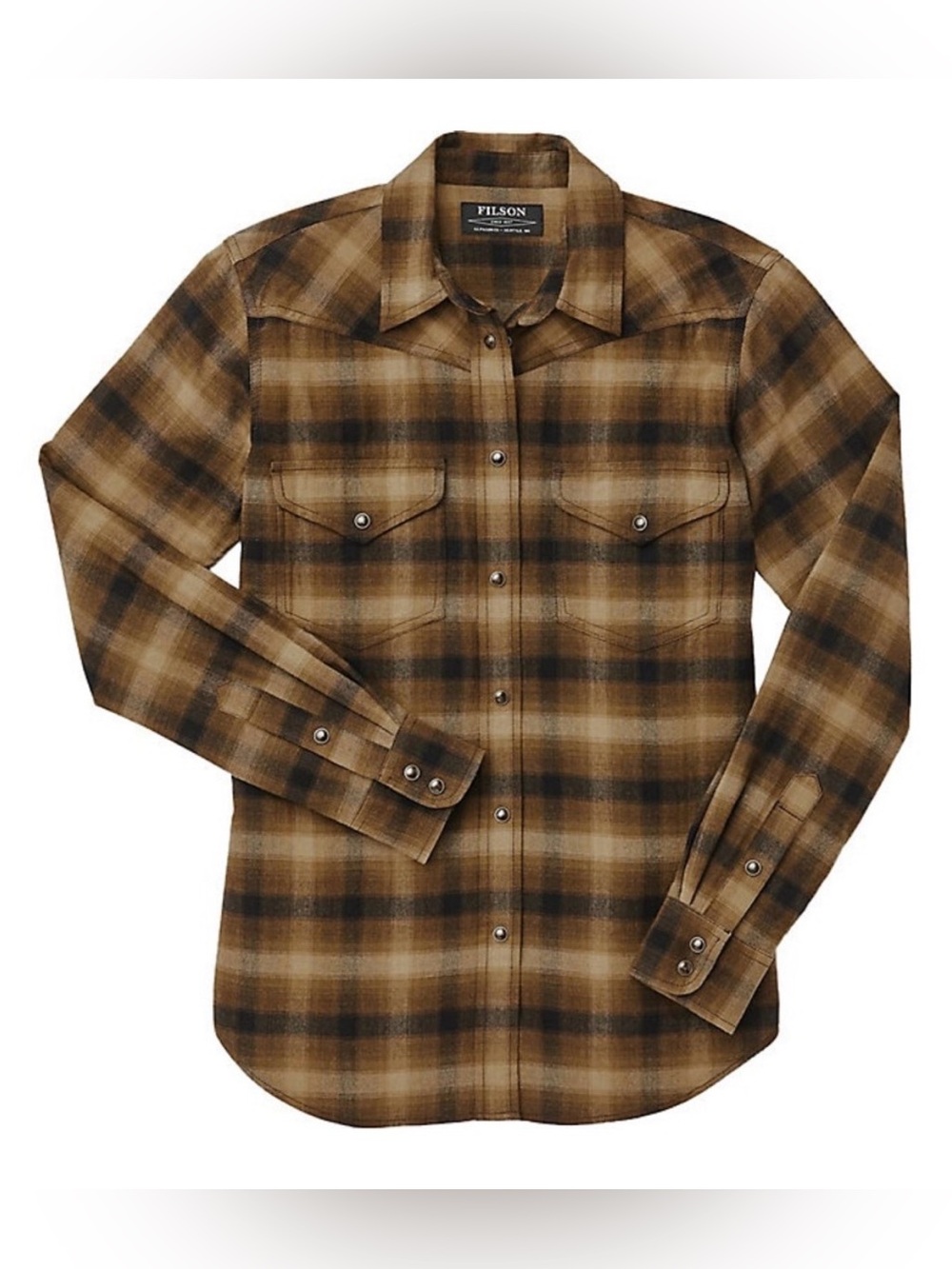 Filson Brown Black Ombre Plaid Women's Pioneer Wool Shirt Size S